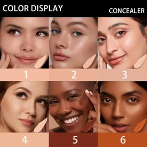 Close-up detail showing 6 different shades of concealer on diverse skin tones.