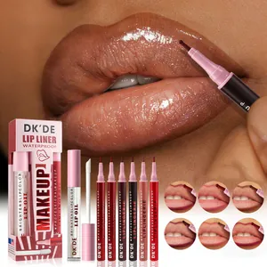 DKDE 6-Farben wasserfester Lippenkonturenstift und feuchtigkeitsspendendes Lippenöl-Set