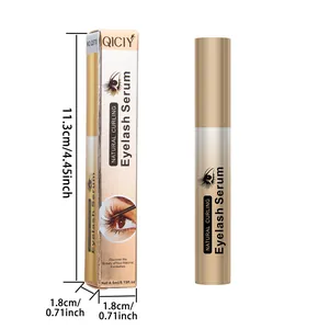 Eyelash serum dimensions detail showing tube and packaging box size in inches and cm.
