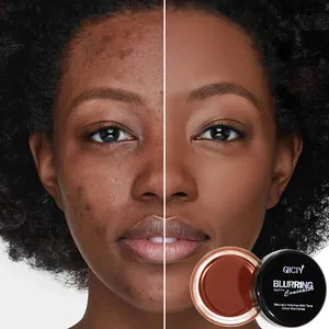 Detailed comparison of QICIY blurring putty concealer on dark skin tone blemishes