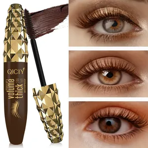 QICIY brown waterproof mascara detail showing brush texture and long-lasting 24h volume