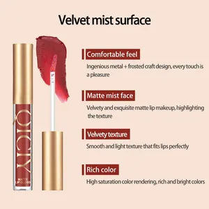 Detailed features of QICIY matte velvet lip gloss with rich color and smooth texture