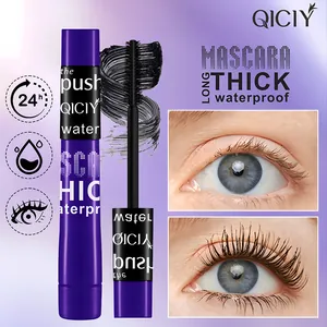 Detail of QICIY waterproof mascara showing the wand and before-after lash effect