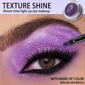 Nahaufnahme von kräftigem violettem Schimmer-Creme-Lidschatten auf dem Auge aufgetragen