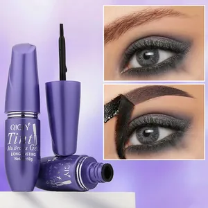 Detailed view of QICIY peel-off eyebrow gel application and finish on model's eye