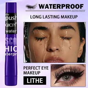 Detailed view of QICIY waterproof mascara showing sweatproof and long-lasting makeup