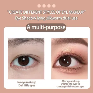 Before and after eye makeup comparison using pearlescent silkworm shadow stick