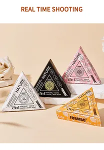Artistic arrangement of FORMBO perfume soap in colorful triangular packaging boxes