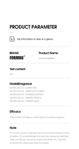 Detailed product parameters and fragrance list for the FORMBO car air freshener.