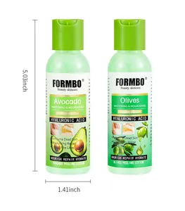 Vista detallada de los frascos de gel exfoliante FORMBO con medidas precisas en pulgadas