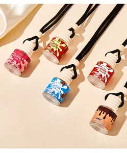 Detailed view of FORMBO car air freshener glass bottles with diverse colorful scent labels