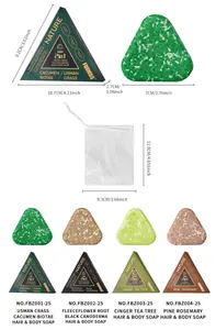 Jabones triangulares 2 en 1 para cabello y cuerpo con dimensiones y variedad de tipos
