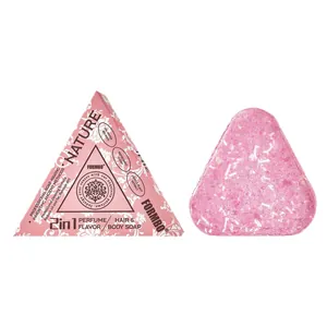 FORMBO pink triangular 2-in-1 perfume soap bar with packaging for hair and body cleansing