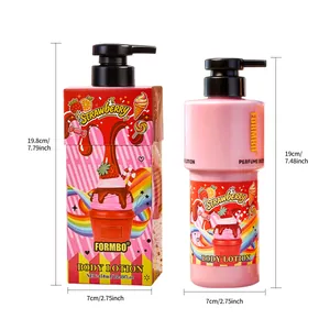 FORMBO aardbeien bodylotion 458ml inclusief afmetingen en vrolijke snoepstijl verpakking