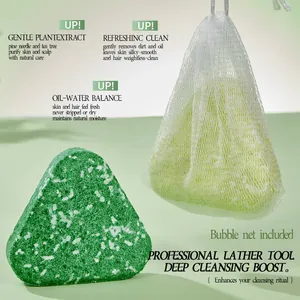 Jabón champú artesanal 2 en 1 verde con extracto de árbol de té y red de espuma