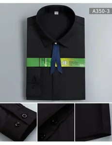 Vues détaillées d'une chemise noire en fibre de bambou montrant les poignets et boutons de qualité