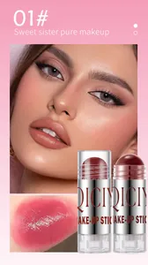 Macro view of QICIY natural makeup stick featuring shade 01# swatch and model effect