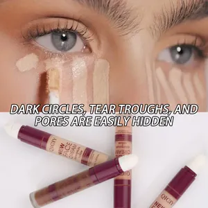Close-up showing QICIY concealer stick application effect on dark circles and pores.