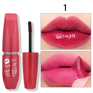 Close-up of red peel-off lip gloss showing application result and removal process