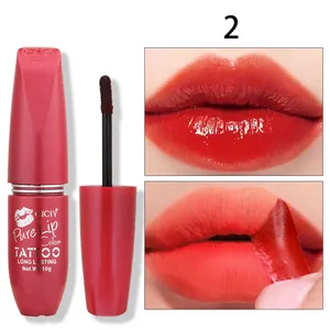 Detailed view of QICIY peel-off lip gloss showing application and vibrant red finish