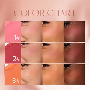 Comparison color chart of QICIY blush stick shades 1, 2, and 3 on various skin tones