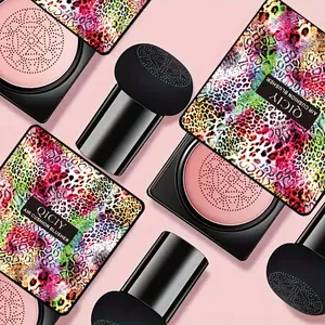 Detailed close-up of QICIY air cushion blusher with colorful animal print and sponges.