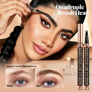 Quadruple brush head liquid eyebrow pen for natural microbladed hair-like strokes