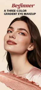 Close-up of three-color gradient shimmer eye makeup on a beautiful female model