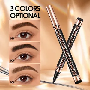 Four-prong liquid eyebrow pencil with three natural shades for waterproof long-lasting wear