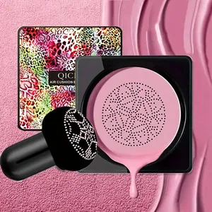 Mushroom head cushion BB cream detail showing pink liquid foundation and applicator sponge