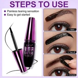 Detailed view of QICIY long-lasting peel-off eyebrow tattoo application steps and results