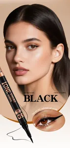 Détail macro du trait d'eye-liner noir imperméable et maquillage professionnel