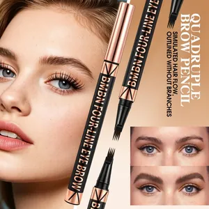 Detailed view of BMBN quadruple brow pencil with 4-tip applicator and brow results.