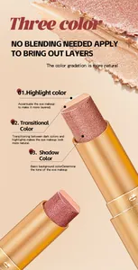 Close-up of three-color gradient eyeshadow stick showing fine pearlescent shimmer texture