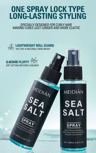 Vue détaillée du spray au sel de mer Meidian pour un coiffage durable des cheveux bouclés