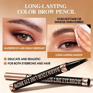 BMBM four-prong liquid eyebrow pencil detail showing waterproof and smudge-proof effects.