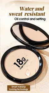 Detail of waterproof oil-control pressed powder in black compact with 18g capacity.