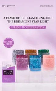 Detailed collection of MEIDIAN multi-color glitter sticks for sparkling face, hair, and body looks.