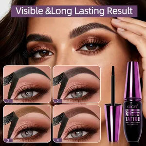 Close-up of QICIY 24H eyebrow tattoo showing four color shades and long-lasting results