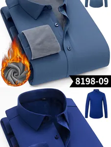 Detailed view of men's winter warm shirt featuring thick grey fleece lining and soft fabric