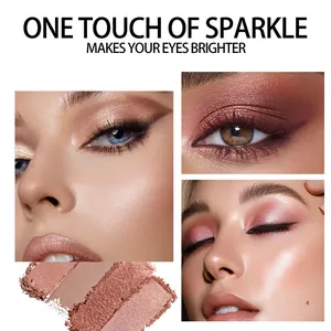 Close-up of shimmer eye shadow in three earthy tones showing bright makeup effects.