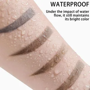 Detailed macro view of waterproof eyebrow tint cream strokes on skin with clear water drops