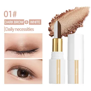 Detail of two-tone eyeshadow stick 01# with dark brown and white shimmer swatches