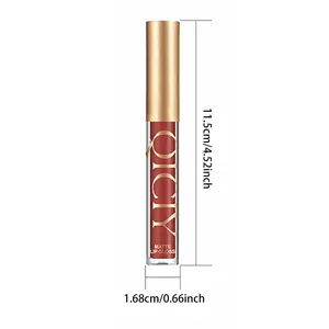 Matte liquid lip gloss tube with gold cap showing size dimensions 11.5cm x 1.68cm.