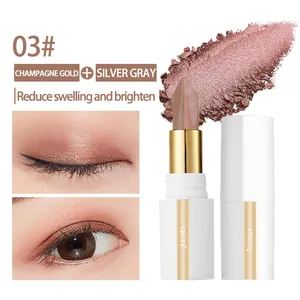 Detailed view of QICIY dual-color eyeshadow stick 03# in champagne gold and silver gray