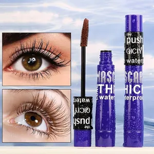 Detail of QICIY waterproof blue mascara showing the wand and long thick lash effect