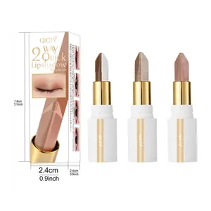 Detail view and dimensions of QICIY two-tone pearlescent earth tone eyeshadow sticks.