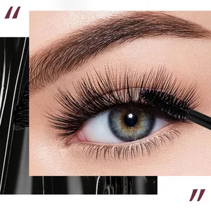 Detailed macro view showing thick and curled eyelashes achieved with waterproof black mascara