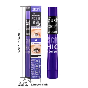 Detailed dimensions of QICIY waterproof purple mascara tube and original packaging box