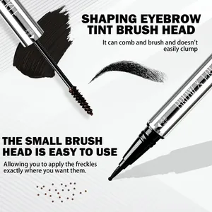 Dual-ended eyebrow tint and freckle pen with detailed brush heads for natural makeup